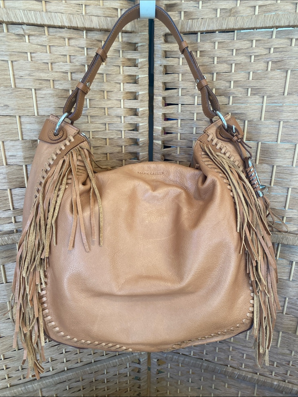 Authentic Ralph Lauren tan leather fringe shoulder bag - Picture 1 of 17